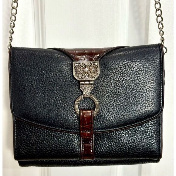 BRIGHTON - Nepal Organizer Crossbody/Pebbled Leather/Croc-Embossed Leather Trim - Picture 15 of 16
